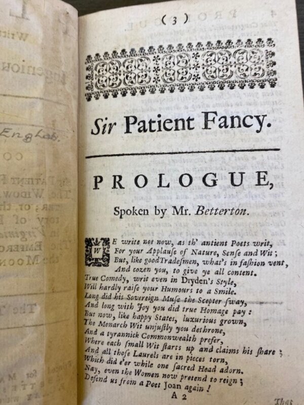 Sir Patient Fancy, Prologue