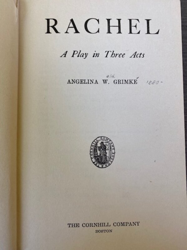 Rachel: A Play in Three Acts, Title page