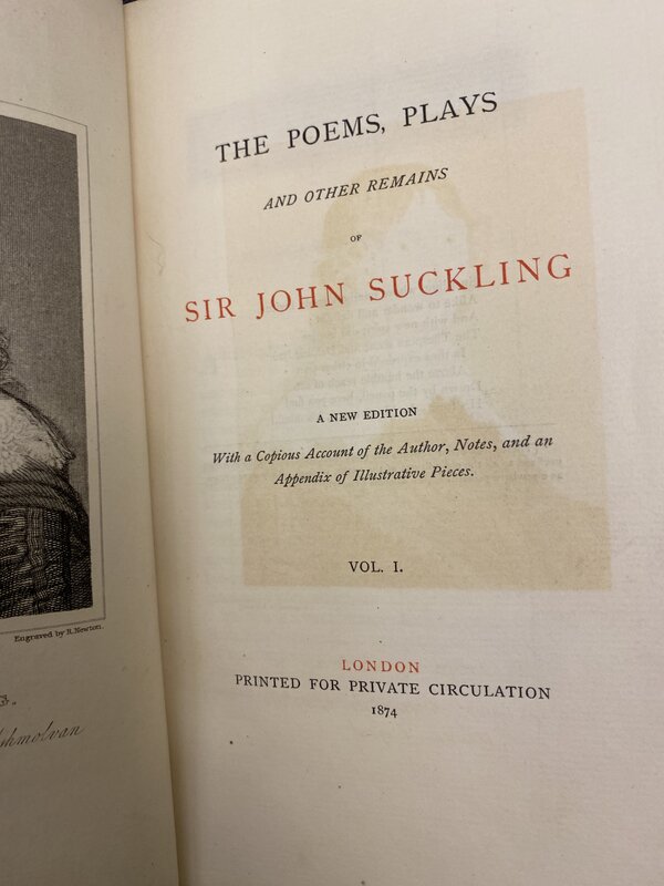 The Poems, Plays, and Other Remains of Sir John Suckling, Title page