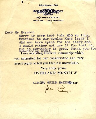 Rejection Slip, Overland Monthly