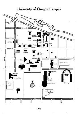Map of the University of Oregon campus, 1945