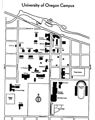 Map of the University of Oregon campus, 1946