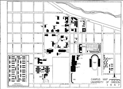 Map of the University of Oregon campus, 1947