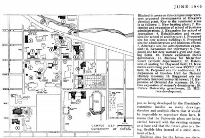 Map of the University of Oregon campus, 1949