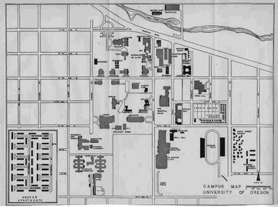 Map of the University of Oregon campus, 1951