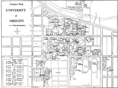 Map of the University of Oregon campus, 1958