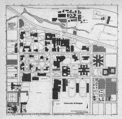 Map of the University of Oregon campus, 1975