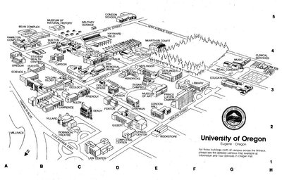 Map of the University of Oregon campus, 1987